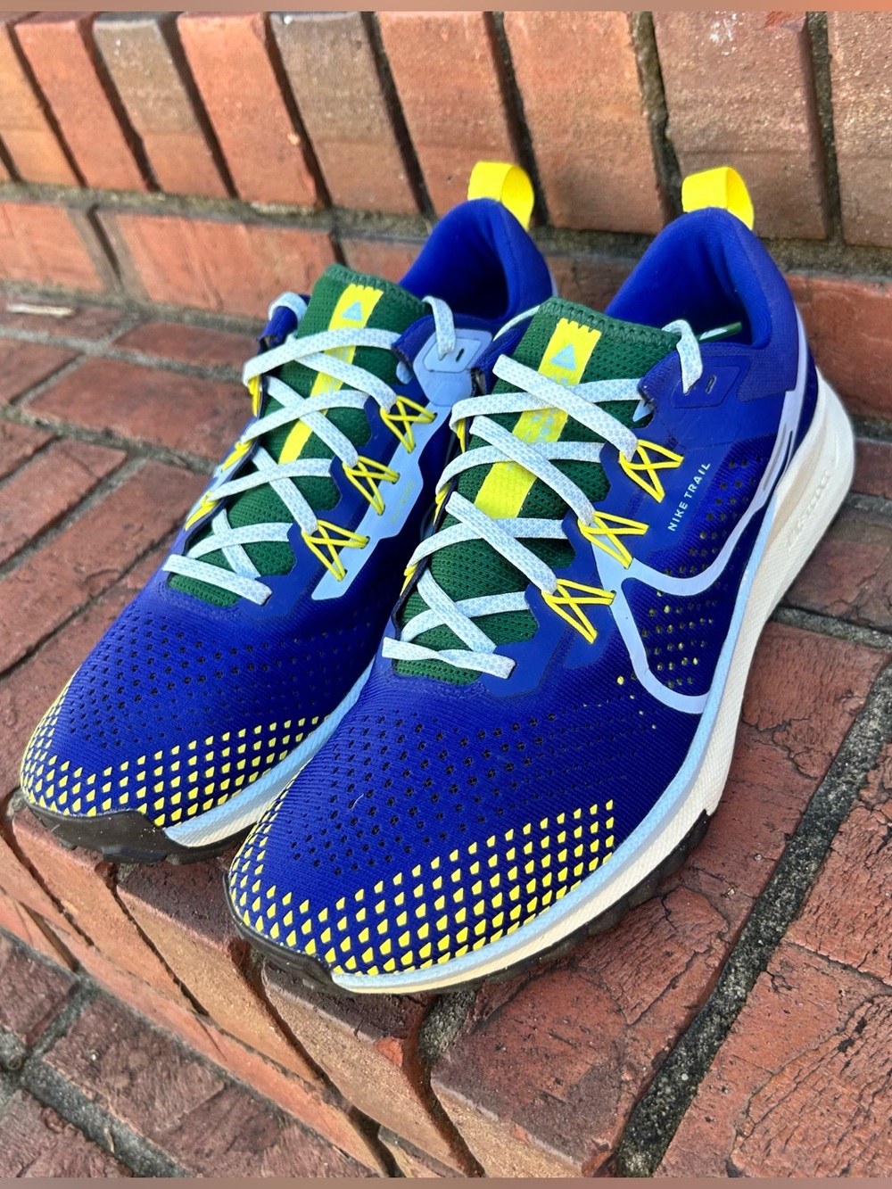 Nike React Pegasus Trail 4 sneakers in a vibrant Deep Royal Blue colorway.